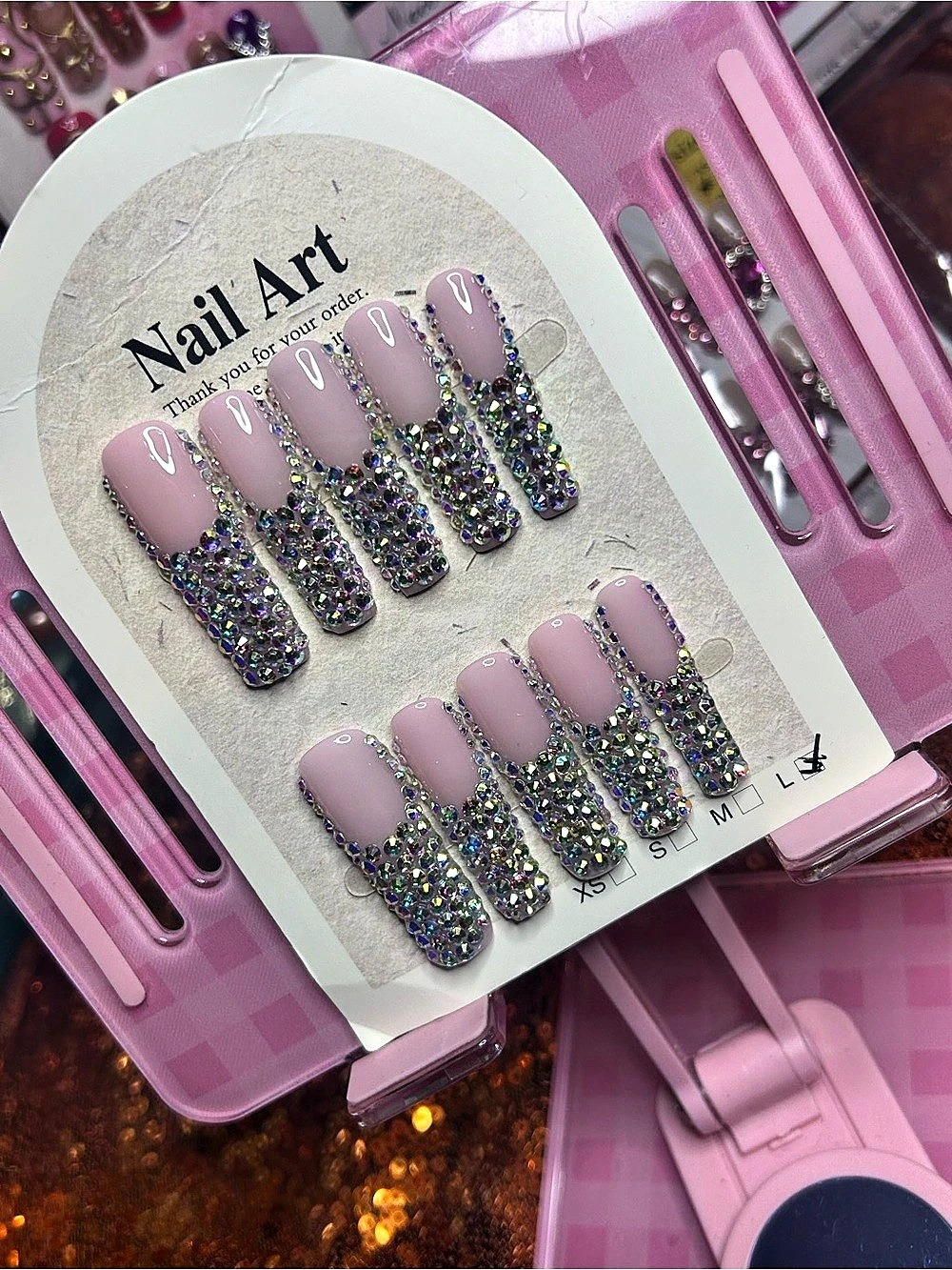 Pink & Multicolor Glitter Press-On Nails